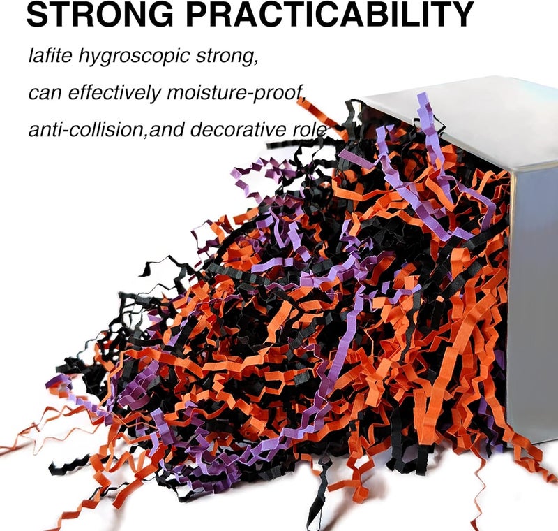 Corlcol 1LB Crinkle Paper Shred Filler for Gift Box Bag and Basket On Halloween (Orange&Black&Purple) - Image 4
